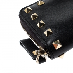 Pre Owned Valentino Black Leather Rockstud Coin Purse