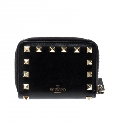 Pre Owned Valentino Black Leather Rockstud Coin Purse
