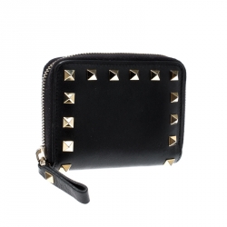 Pre Owned Valentino Black Leather Rockstud Coin Purse