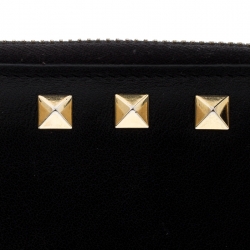 Pre Owned Valentino Black Leather Rockstud Coin Purse
