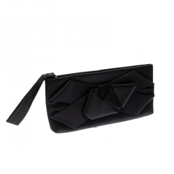 Pre Owned Valentino Black Satin Bow Clutch