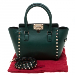 Pre Owned Valentino Green Leather Mini Rigid Rockstud Tote