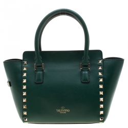 Pre Owned Valentino Green Leather Mini Rigid Rockstud Tote
