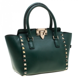 Pre Owned Valentino Green Leather Mini Rigid Rockstud Tote