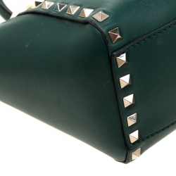 Pre Owned Valentino Green Leather Mini Rigid Rockstud Tote