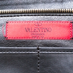 Pre Owned Valentino Black/Pink Leopard Print Calfhair Rockstud Tote