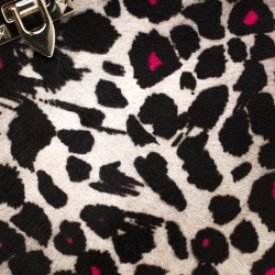 Pre Owned Valentino Black/Pink Leopard Print Calfhair Rockstud Tote