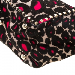 Pre Owned Valentino Black/Pink Leopard Print Calfhair Rockstud Tote