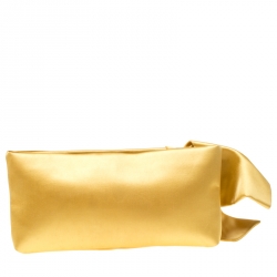 Pre Owned Valentino Yellow Satin Pleated Bow Clutch