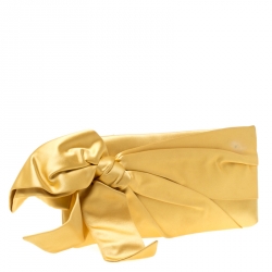 Pre Owned Valentino Yellow Satin Pleated Bow Clutch