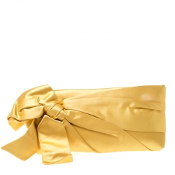 Pre Owned Valentino Yellow Satin Pleated Bow Clutch