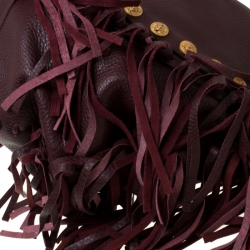 Pre Owned Valentino Burgundy Leather C Rockee Studded Fringe Hobo