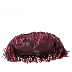 Pre Owned Valentino Burgundy Leather C Rockee Studded Fringe Hobo