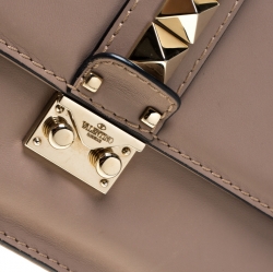 Pre Owned Valentino Beige Leather Medium Rockstud Lock Flap Bag
