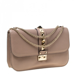 Pre Owned Valentino Beige Leather Medium Rockstud Lock Flap Bag