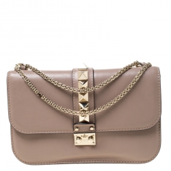 Pre Owned Valentino Beige Leather Medium Rockstud Lock Flap Bag