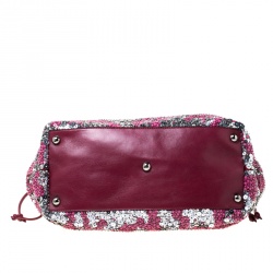 Pre Owned Valentino Burgundy/Silver Sequins Embellished Fabric and Leather Tote