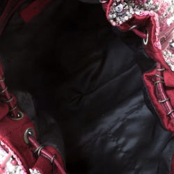 Pre Owned Valentino Burgundy/Silver Sequins Embellished Fabric and Leather Tote