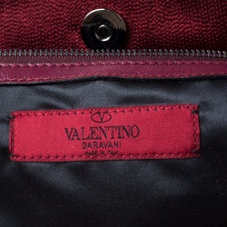 Pre Owned Valentino Burgundy/Silver Sequins Embellished Fabric and Leather Tote