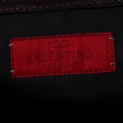 Pre Owned Valentino Dark Brown Leather Crystal Catch Satchel