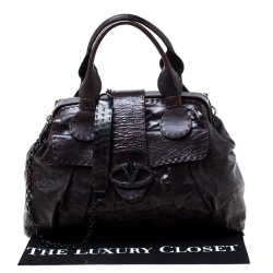Pre Owned Valentino Dark Brown Leather Crystal Catch Satchel