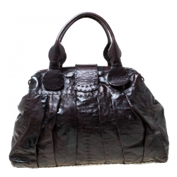 Pre Owned Valentino Dark Brown Leather Crystal Catch Satchel