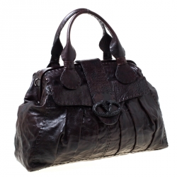 Pre Owned Valentino Dark Brown Leather Crystal Catch Satchel