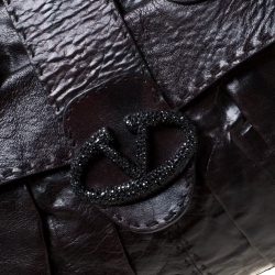 Pre Owned Valentino Dark Brown Leather Crystal Catch Satchel