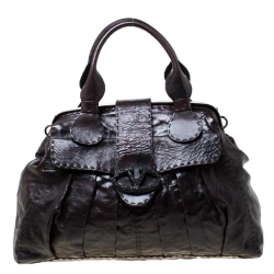 Pre Owned Valentino Dark Brown Leather Crystal Catch Satchel