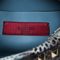 Pre Owned Valentino Black/Blue Python Embossed Leather Studded Crossbody Bag