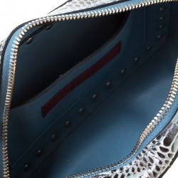 Pre Owned Valentino Black/Blue Python Embossed Leather Studded Crossbody Bag