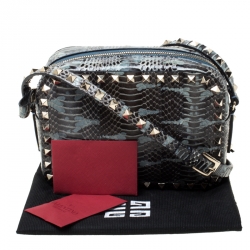 Pre Owned Valentino Black/Blue Python Embossed Leather Studded Crossbody Bag