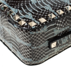 Pre Owned Valentino Black/Blue Python Embossed Leather Studded Crossbody Bag