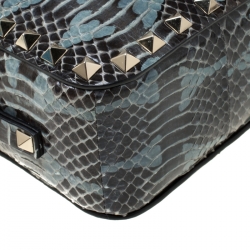 Pre Owned Valentino Black/Blue Python Embossed Leather Studded Crossbody Bag