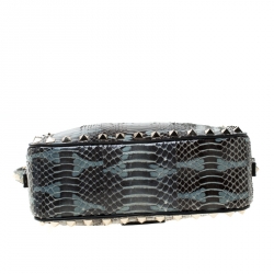 Pre Owned Valentino Black/Blue Python Embossed Leather Studded Crossbody Bag