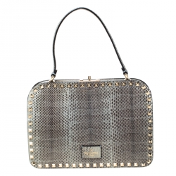 Pre Owned Valentino Lime Green/Grey Snakeskin Leather Rockstud Frame Satchel