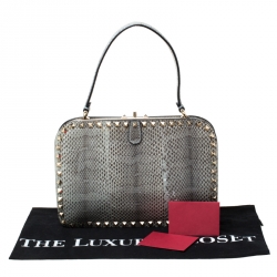 Pre Owned Valentino Lime Green/Grey Snakeskin Leather Rockstud Frame Satchel