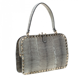 Pre Owned Valentino Lime Green/Grey Snakeskin Leather Rockstud Frame Satchel