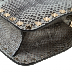 Pre Owned Valentino Lime Green/Grey Snakeskin Leather Rockstud Frame Satchel