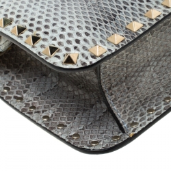 Pre Owned Valentino Lime Green/Grey Snakeskin Leather Rockstud Frame Satchel
