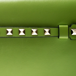 Pre Owned Valentino Lime Green Leather Rockstud Wristlet Clutch