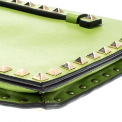 Pre Owned Valentino Lime Green Leather Rockstud Wristlet Clutch