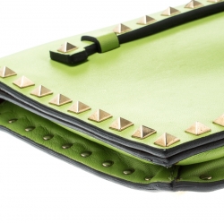 Pre Owned Valentino Lime Green Leather Rockstud Wristlet Clutch