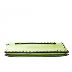 Pre Owned Valentino Lime Green Leather Rockstud Wristlet Clutch
