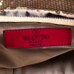 Pre Owned Valentino Beige/Bronze Sequins and Leather Petale Tote