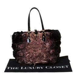 Pre Owned Valentino Pink/Black Silk and Patent Leather Organza Rosier Tote