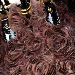 Pre Owned Valentino Pink/Black Silk and Patent Leather Organza Rosier Tote