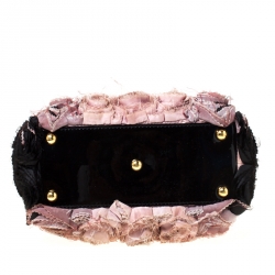 Pre Owned Valentino Pink/Black Silk and Patent Leather Organza Rosier Tote