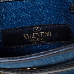 Pre Owned Valentino Blue Embroidered Butterfly Fabric and Leather  My Rockstud Crossbody Bag