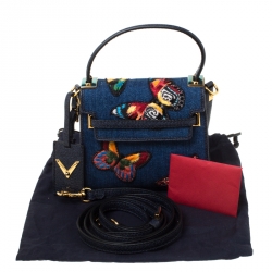 Pre Owned Valentino Blue Embroidered Butterfly Fabric and Leather  My Rockstud Crossbody Bag